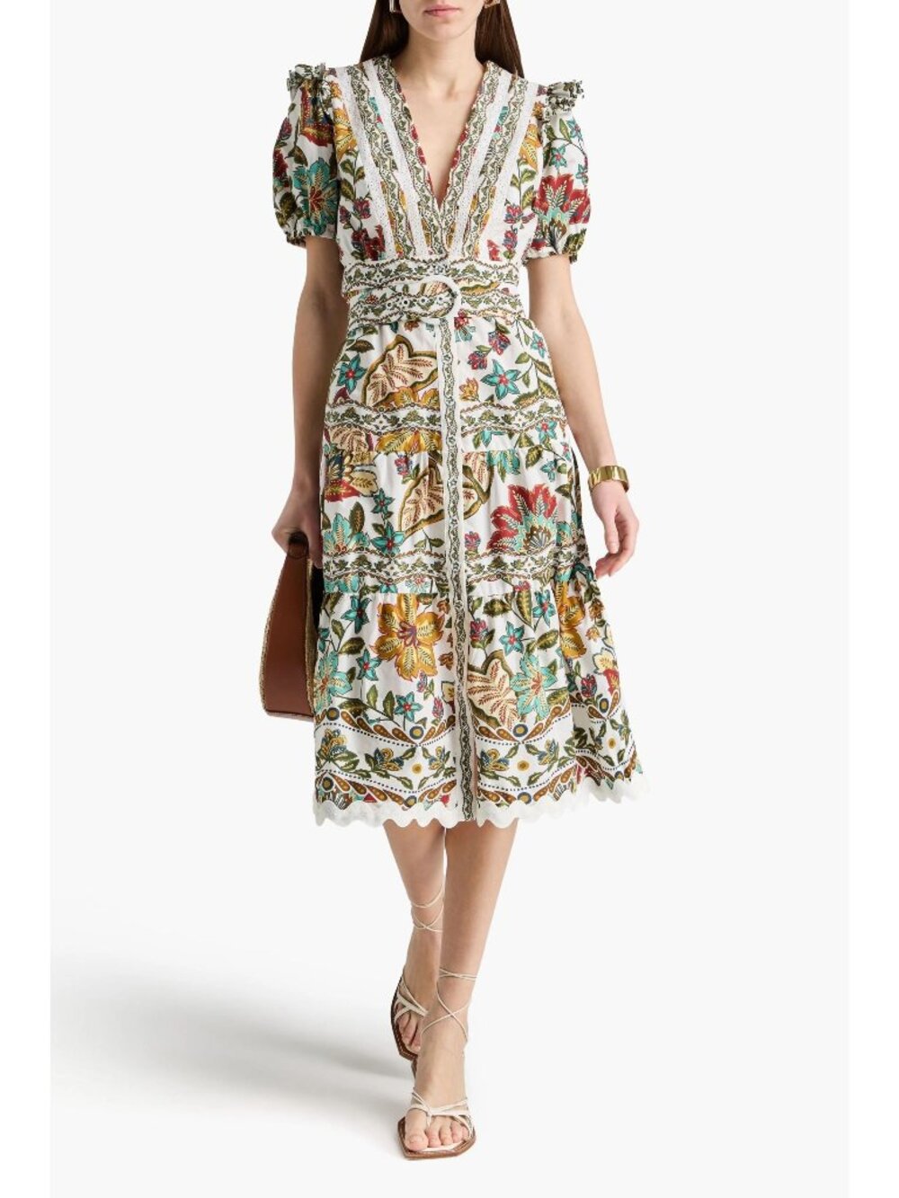 FARM Rio Botanicals Belted Midi Dress in Small Womens Cotton Poplin Floral